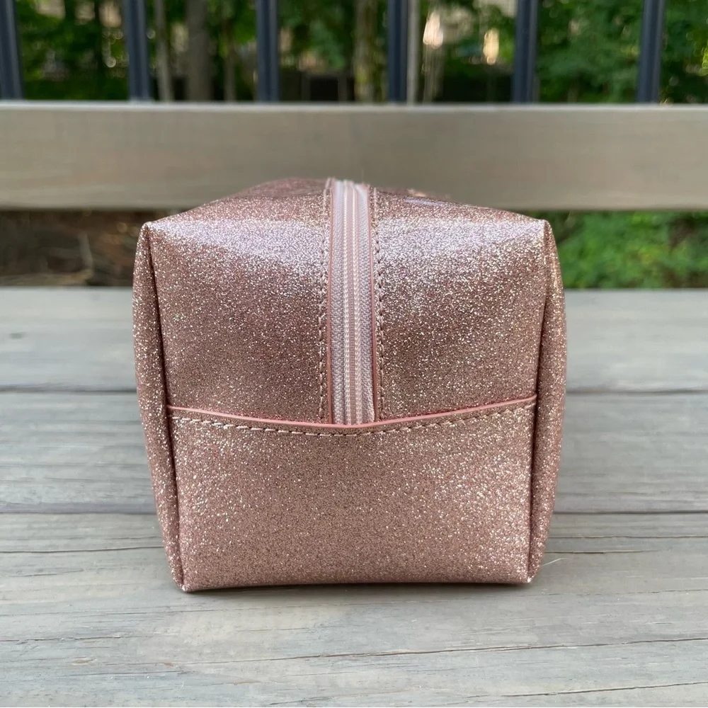 Kate Spade Rose Gold Glitter Mavis Street Medium Davie Cosmetic Bag